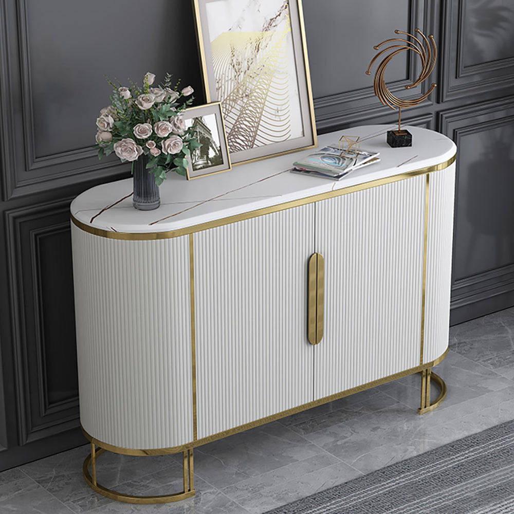 Modern Sideboard Oval Faux Marble Top Light Luxury Buffet with Shelves Doors in Small