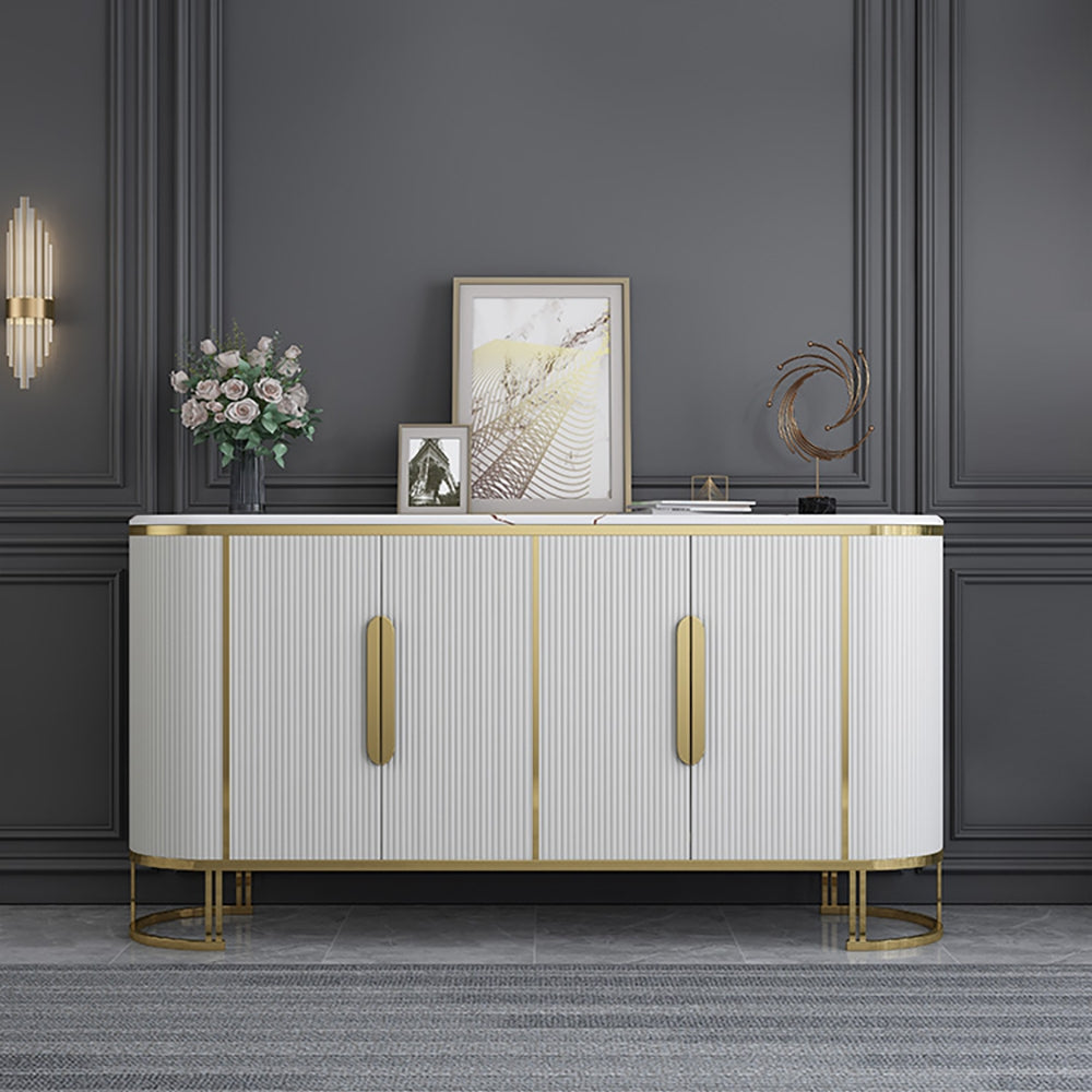 Modern Sideboard Oval Faux Marble Top Light Luxury Buffet with Shelves Doors in Small