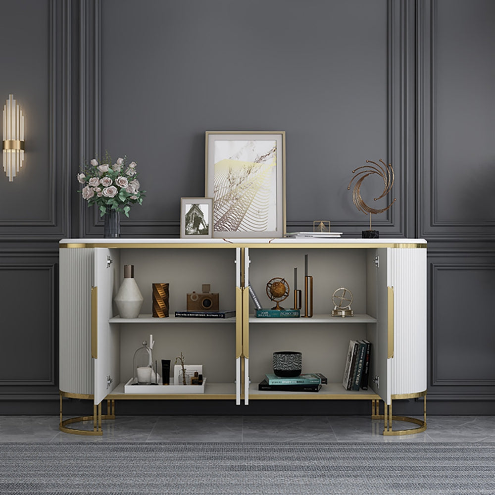 Modern Sideboard Oval Faux Marble Top Light Luxury Buffet with Shelves Doors in Small