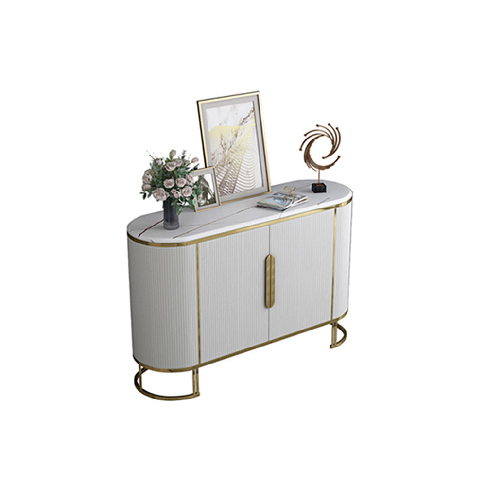 Modern Sideboard Oval Faux Marble Top Light Luxury Buffet with Shelves Doors in Small