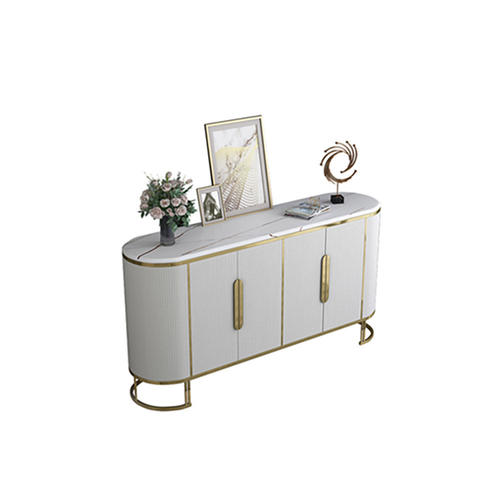 Modern Sideboard Oval Faux Marble Top Light Luxury Buffet with Shelves Doors in Small