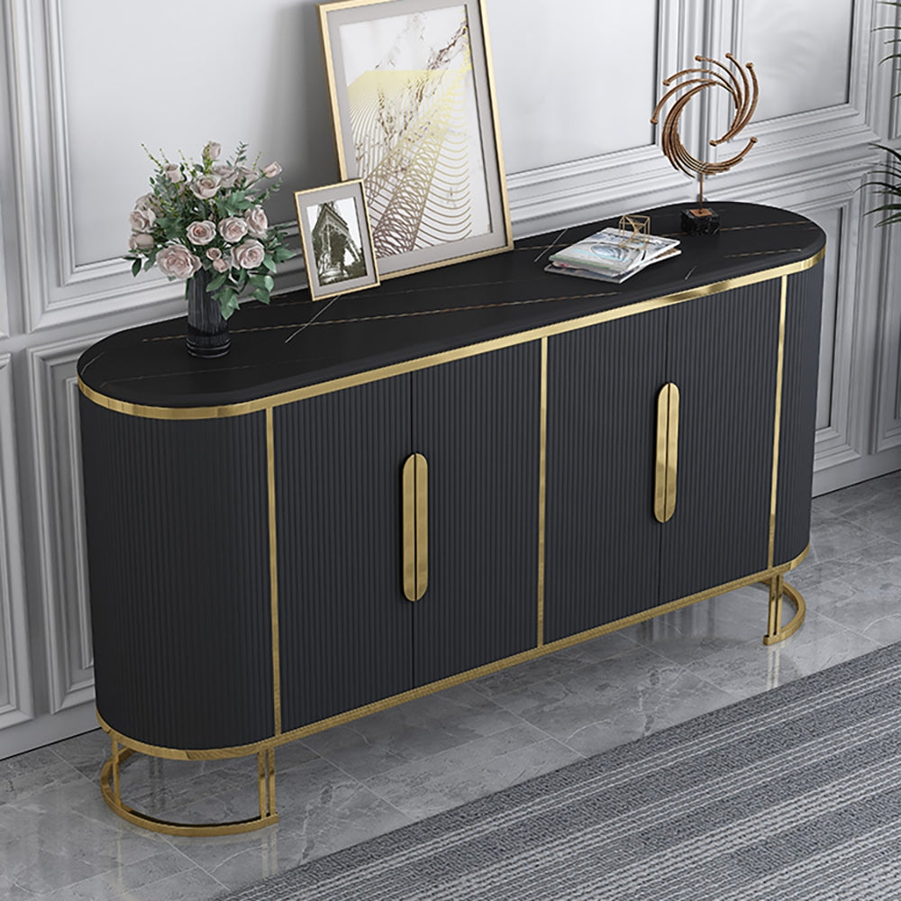 Modern Sideboard Oval Faux Marble Top Light Luxury Buffet with Shelves Doors in Small