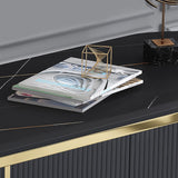 Modern Sideboard Oval Faux Marble Top Light Luxury Buffet with Shelves Doors in Small