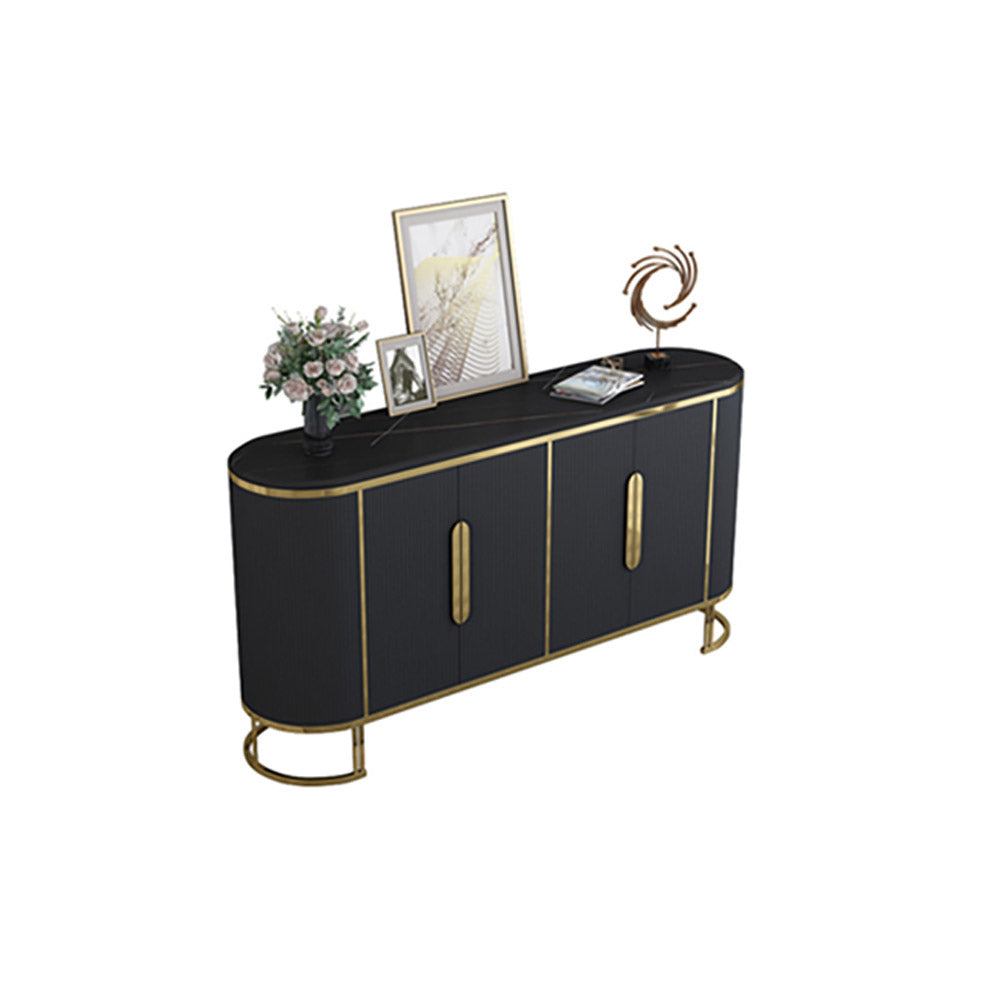 Modern Sideboard Oval Faux Marble Top Light Luxury Buffet with Shelves Doors in Small