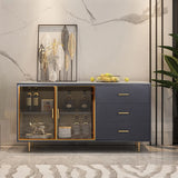 59" Modern Sideboard Stone Top Luxury Buffet Tempered Glass Doors in Large