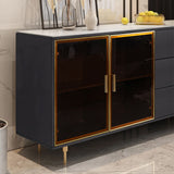 59" Modern Sideboard Stone Top Luxury Buffet Tempered Glass Doors in Large