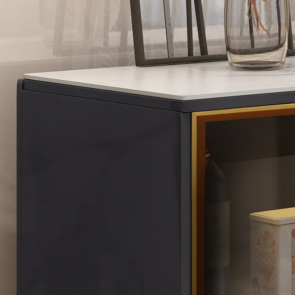 59" Modern Sideboard Stone Top Luxury Buffet Tempered Glass Doors in Large