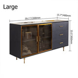 59" Modern Sideboard Stone Top Luxury Buffet Tempered Glass Doors in Large