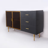 59" Modern Sideboard Stone Top Luxury Buffet Tempered Glass Doors in Large