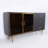 59" Modern Sideboard Stone Top Luxury Buffet Tempered Glass Doors in Large