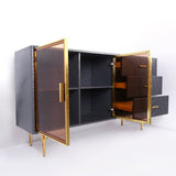 59" Modern Sideboard Stone Top Luxury Buffet Tempered Glass Doors in Large