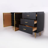 59" Modern Sideboard Stone Top Luxury Buffet Tempered Glass Doors in Large