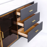59" Modern Sideboard Stone Top Luxury Buffet Tempered Glass Doors in Large