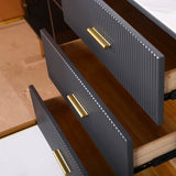 59" Modern Sideboard Stone Top Luxury Buffet Tempered Glass Doors in Large