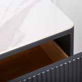 59" Modern Sideboard Stone Top Luxury Buffet Tempered Glass Doors in Large