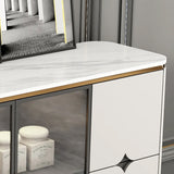 59" Modern Light Gray Sideboard Stone Top Luxury Buffet Tempered Glass Doors in Large