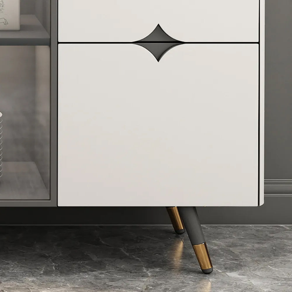 59" Modern Light Gray Sideboard Stone Top Luxury Buffet Tempered Glass Doors in Large
