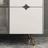 59" Modern Light Gray Sideboard Stone Top Luxury Buffet Tempered Glass Doors in Large