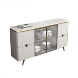 59" Modern Light Gray Sideboard Stone Top Luxury Buffet Tempered Glass Doors in Large