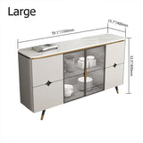 59" Modern Light Gray Sideboard Stone Top Luxury Buffet Tempered Glass Doors in Large