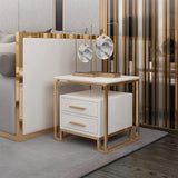 White Side Table with Two-Drawer End Table Stainless Steel in Gold-End & Side Tables,Furniture,Living Room Furniture
