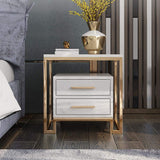 White Side Table with Two-Drawer End Table Stainless Steel in Gold-End & Side Tables,Furniture,Living Room Furniture
