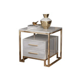 White Side Table with Two-Drawer End Table Stainless Steel in Gold-End & Side Tables,Furniture,Living Room Furniture