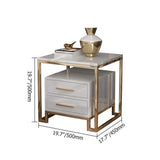 White Side Table with Two-Drawer End Table Stainless Steel in Gold-End & Side Tables,Furniture,Living Room Furniture