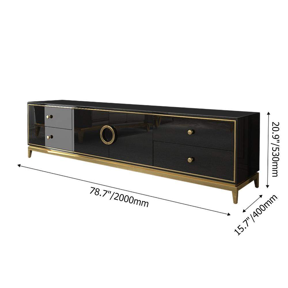 Modern Black TV Stand with Drawers & Doors Gold Media Console for TVs-Richsoul-Furniture,Living Room Furniture,TV Stands