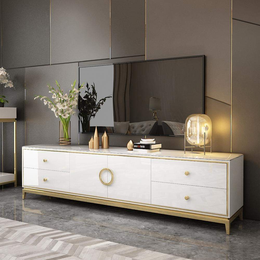 Modern Black TV Stand with Drawers & Doors Gold Media Console for TVs-Richsoul-Furniture,Living Room Furniture,TV Stands