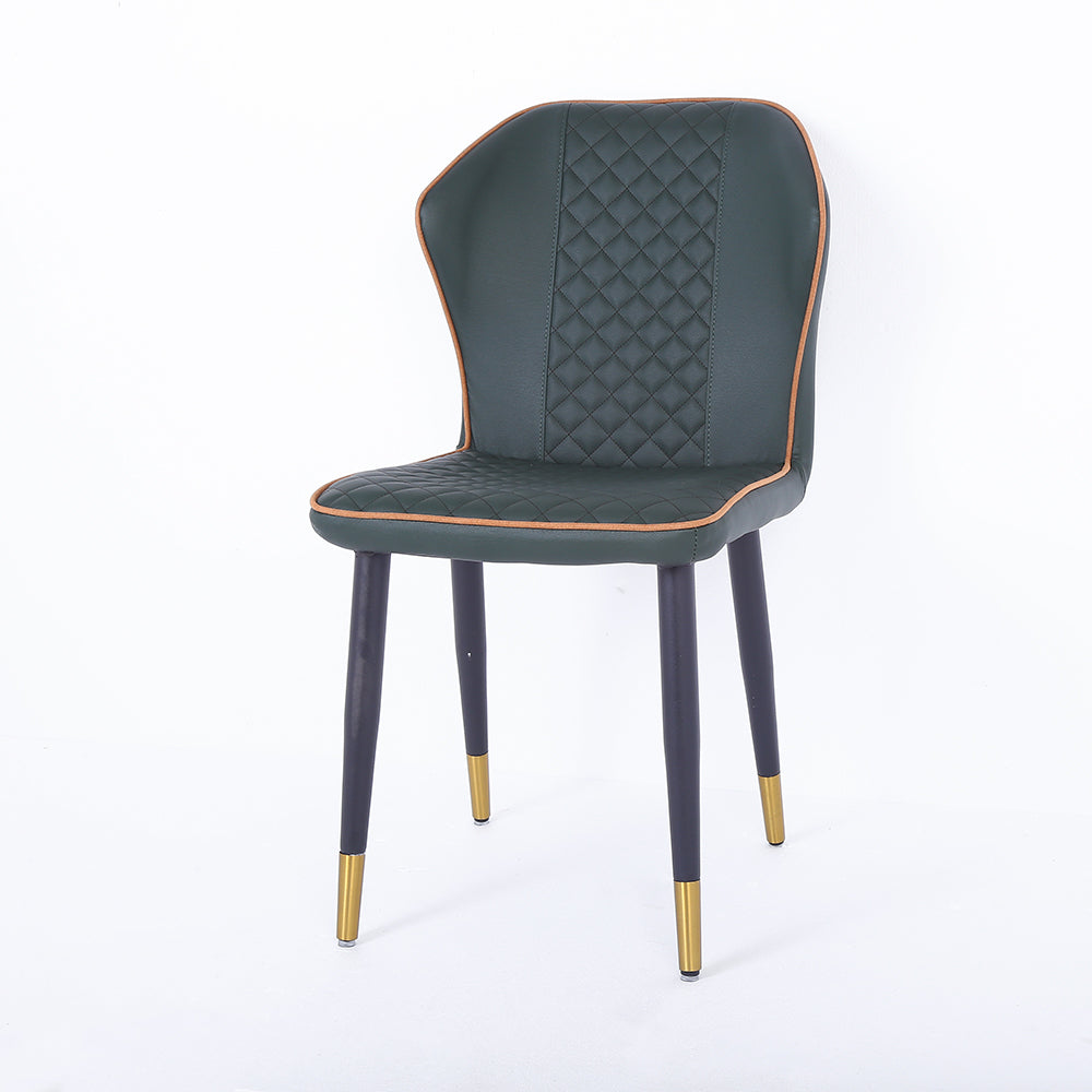 Dark Green Modern PU Leather Wingback Dining Chair Set of 2 Carbon Steel Leg