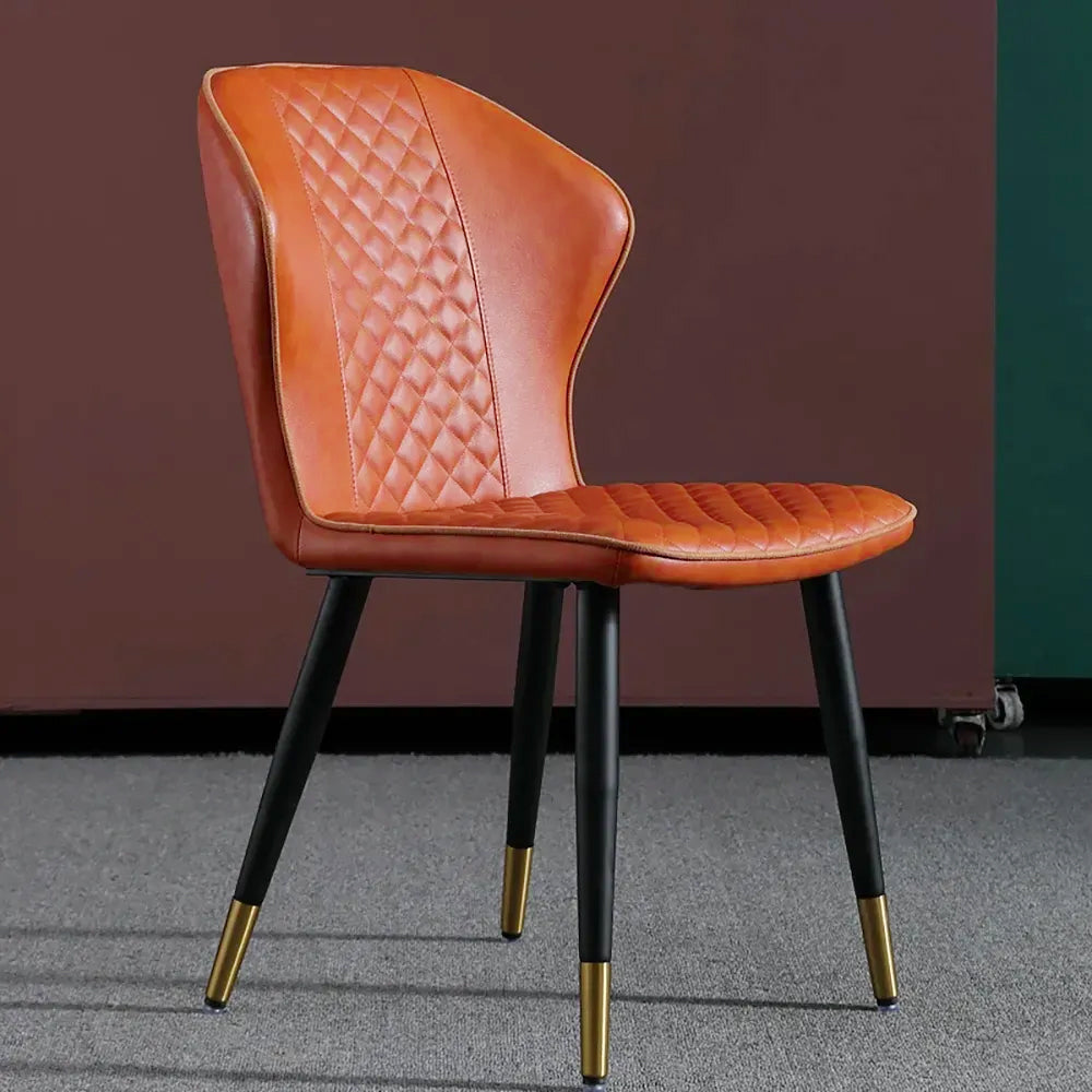 Dark Green Modern PU Leather Wingback Dining Chair Set of 2 Carbon Steel Leg