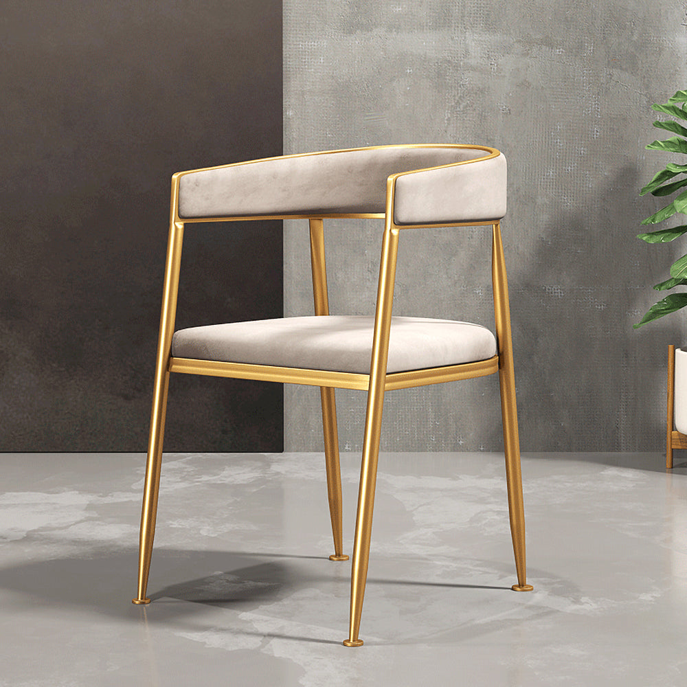 Modern  Velvet Side Chair Upholstered Dining Chair  with Gold Metal Legs in Beige
