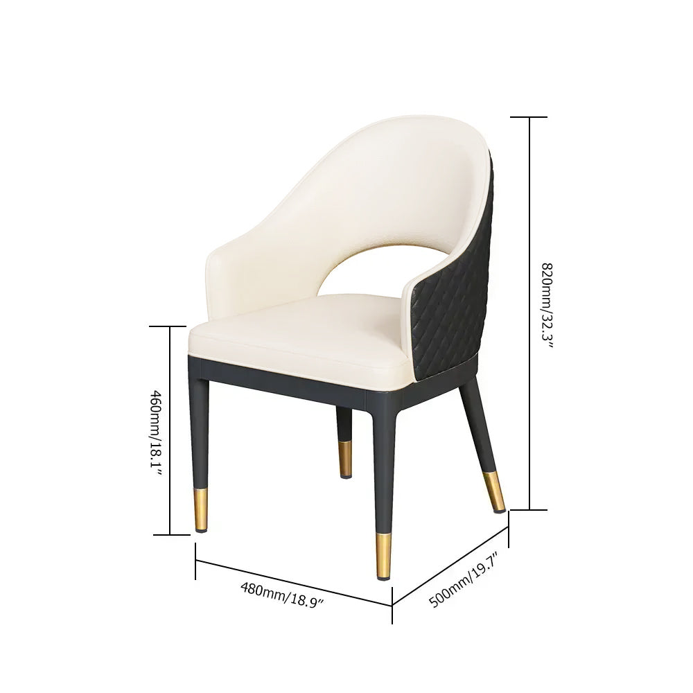 Modern Hollow Back Tufted Dining Chair Set of 2 in Beige PU Leather with Arms