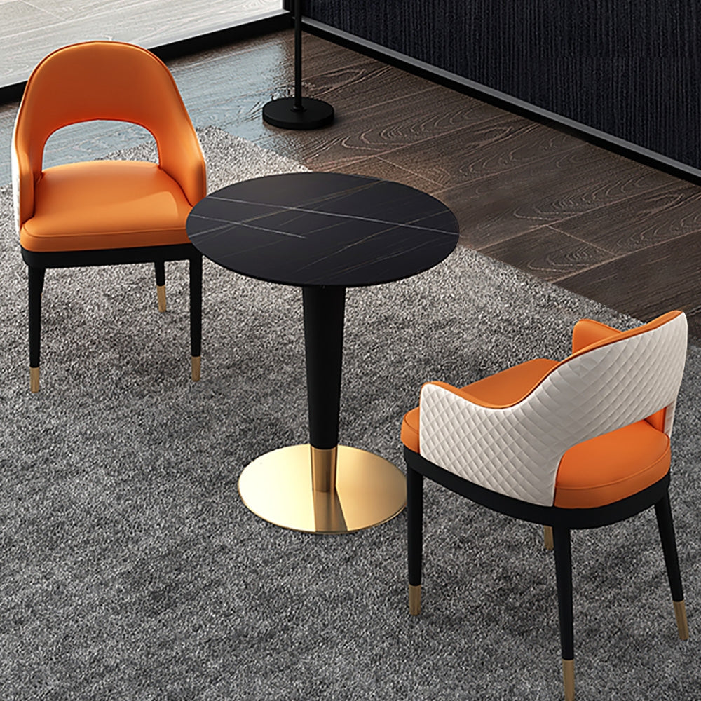 Modern Hollow Back Tufted Dining Chair Set of 2 in Beige PU Leather with Arms