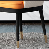 Modern Hollow Back Tufted Dining Chair Set of 2 in Beige PU Leather with Arms