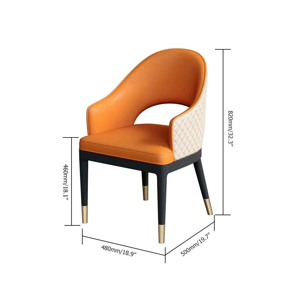Modern Hollow Back Tufted Dining Chair Set of 2 in Beige PU Leather with Arms