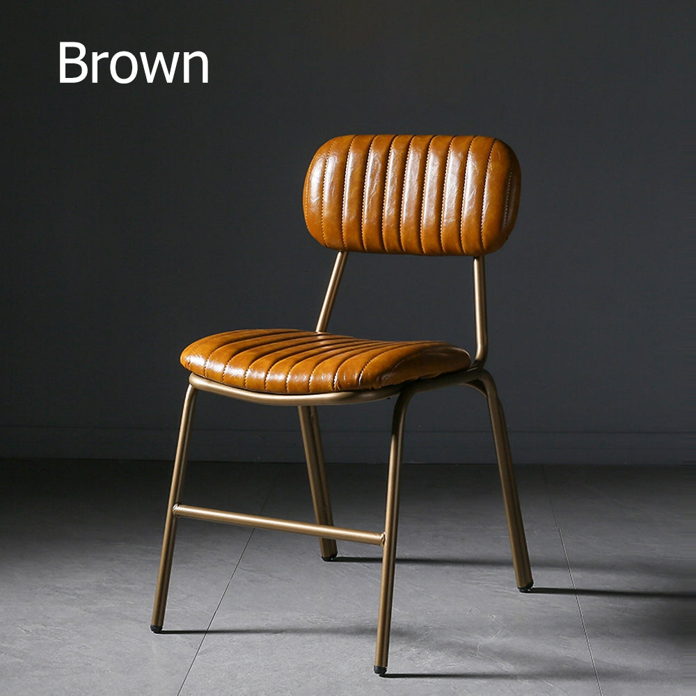 Mid-Century Brown Dining Chairs Set of 2 with Faux Leather Upholstered & Metal Frame