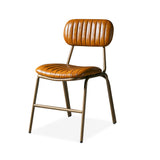 Mid-Century Brown Dining Chairs Set of 2 with Faux Leather Upholstered & Metal Frame