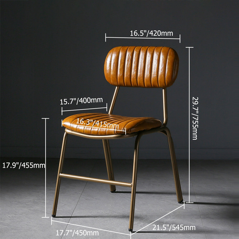 Mid-Century Brown Dining Chairs Set of 2 with Faux Leather Upholstered & Metal Frame