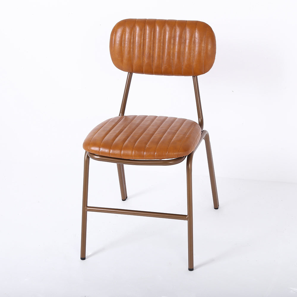 Mid-Century Brown Dining Chairs Set of 2 with Faux Leather Upholstered & Metal Frame