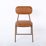 Mid-Century Brown Dining Chairs Set of 2 with Faux Leather Upholstered & Metal Frame