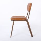 Mid-Century Brown Dining Chairs Set of 2 with Faux Leather Upholstered & Metal Frame