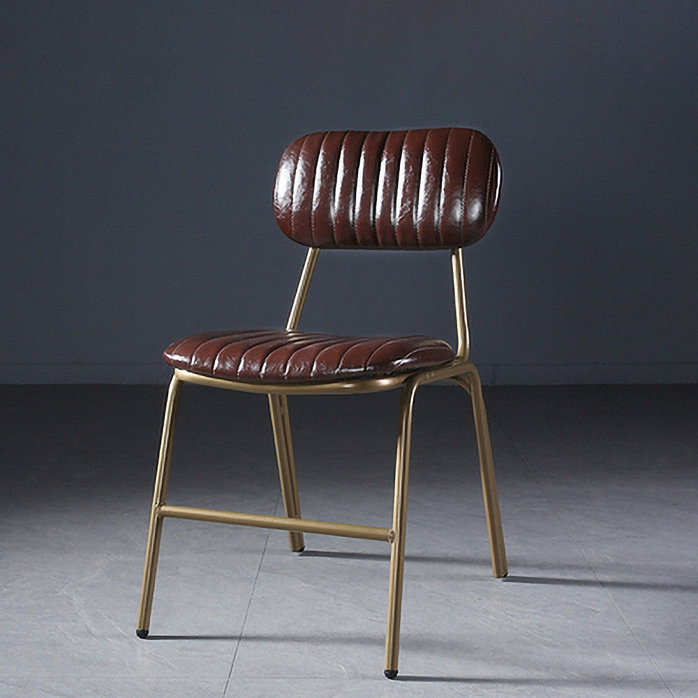 Mid-Century Brown Dining Chairs Set of 2 with Faux Leather Upholstered & Metal Frame