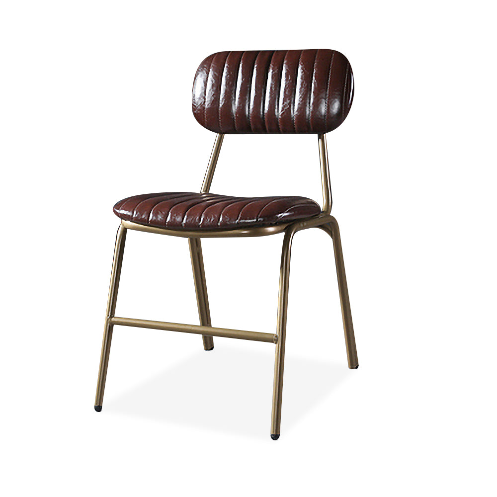 Mid-Century Brown Dining Chairs Set of 2 with Faux Leather Upholstered & Metal Frame