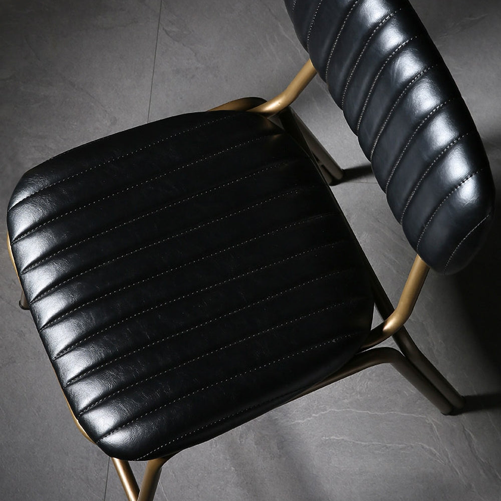 Mid-Century Black Dining Chair Set of 2 with Faux Leather Upholstered & Metal Frame