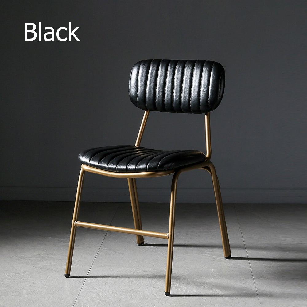 Mid-Century Black Dining Chair Set of 2 with Faux Leather Upholstered & Metal Frame