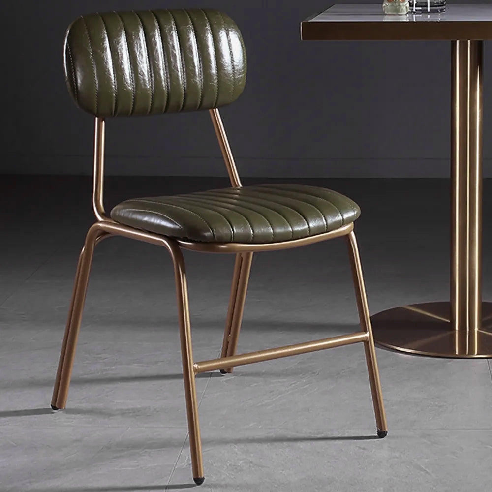 Set of 2 Mid-Century Dining Chairs with Green Faux Leather Upholstered & Metal Frame