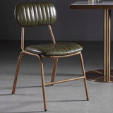 Set of 2 Mid-Century Dining Chairs with Green Faux Leather Upholstered & Metal Frame