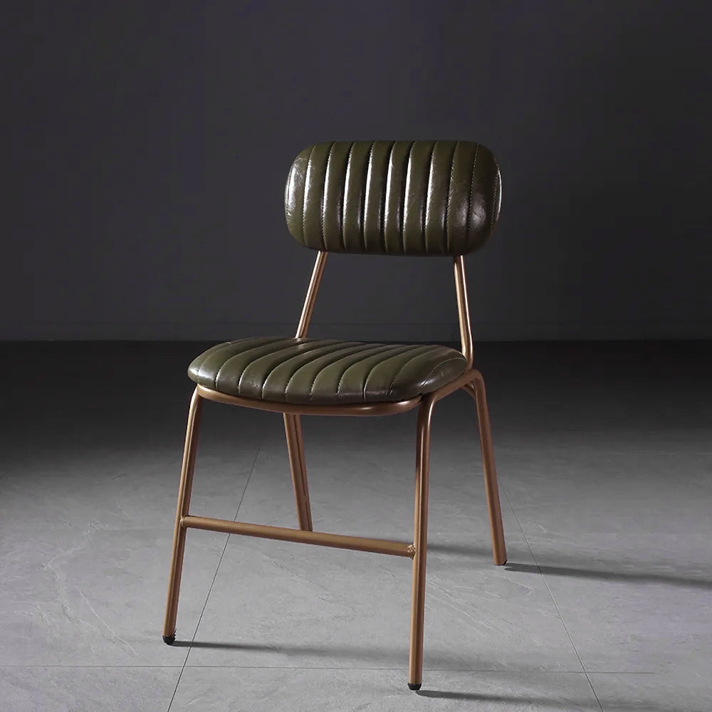 Set of 2 Mid-Century Dining Chairs with Green Faux Leather Upholstered & Metal Frame